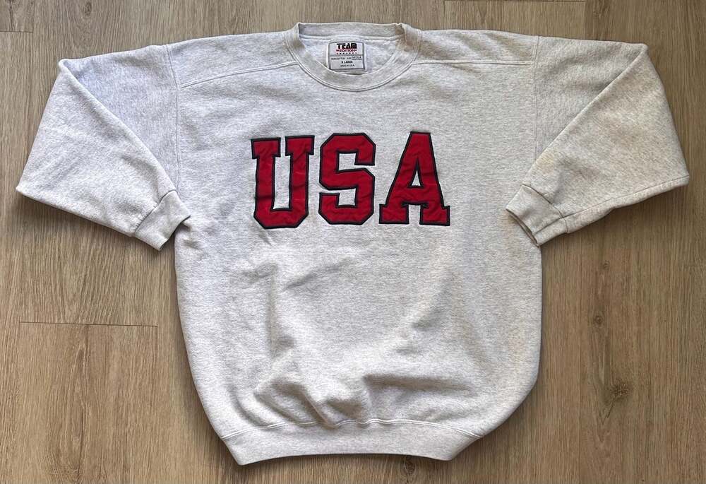Vintage Team Edition Apparel Heather Grey USA Applique Crewneck Sweatshirt XL